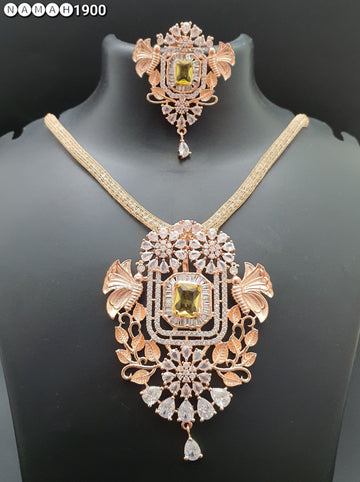 Beautiful American Diamond Antique Stone Necklace with Earrings Jewellery