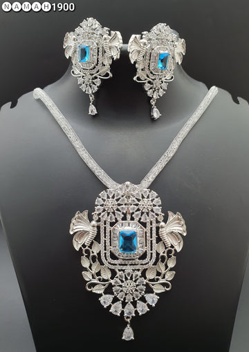 Beautiful American Diamond Antique Stone Necklace with Earrings Jewellery