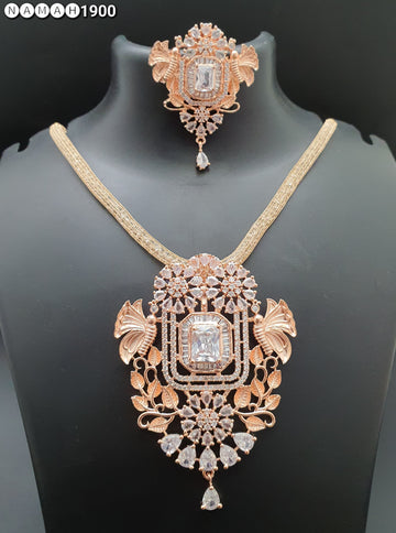 Beautiful American Diamond Antique Stone Necklace with Earrings Jewellery