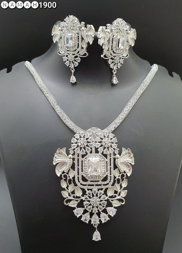 Beautiful American Diamond Antique Stone Necklace with Earrings Jewellery