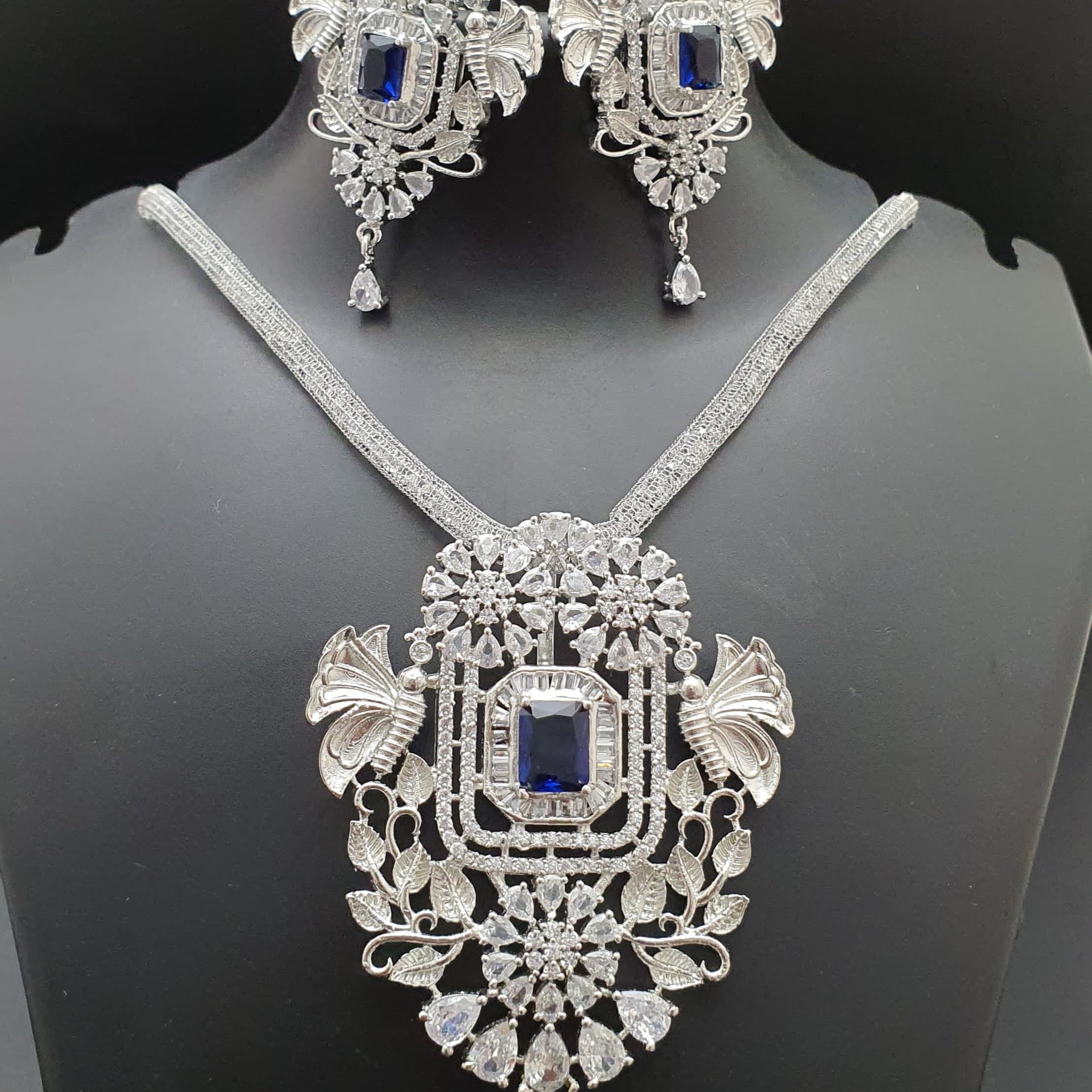 Beautiful American Diamond Antique Stone Necklace with Earrings Jewellery