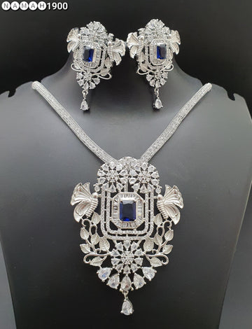 Beautiful American Diamond Antique Stone Necklace with Earrings Jewellery