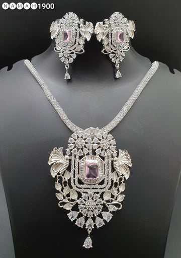 Beautiful American Diamond Antique Stone Necklace with Earrings Jewellery