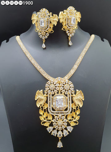 Beautiful American Diamond Antique Stone Necklace with Earrings Jewellery