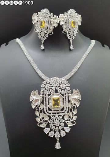 Beautiful American Diamond Antique Stone Necklace with Earrings Jewellery