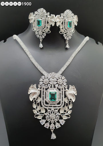 Beautiful American Diamond Antique Stone Necklace with Earrings Jewellery