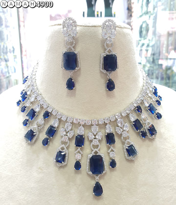 Wedding Special American Diamond Antique Stone Necklace with Earrings Jewellery