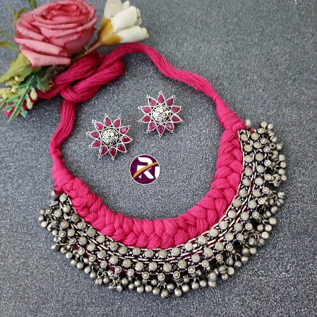 Beautiful Designer Premium Quality Ghungroo Thread Choker Set with Stone Earrings