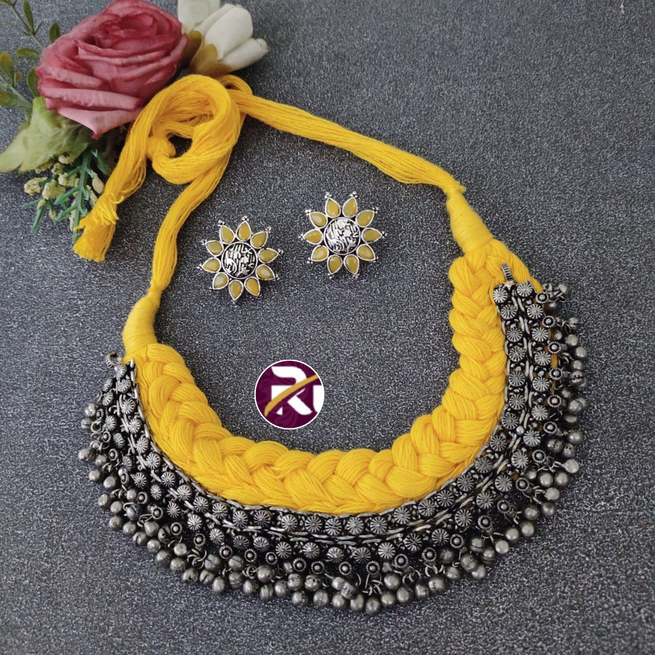 Beautiful Designer Premium Quality Ghungroo Thread Choker Set with Stone Earrings