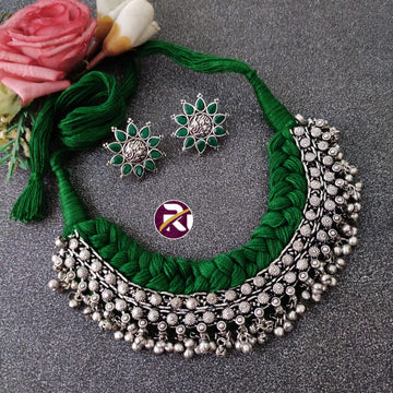 Beautiful Designer Premium Quality Ghungroo Thread Choker Set with Stone Earrings