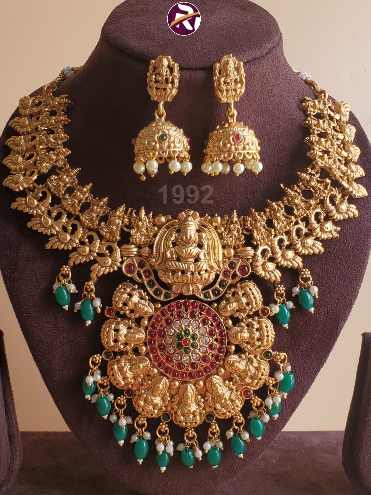 Designer Trending Brass High Gold plated Antique Mett South Temple Jewellery set with Earrings