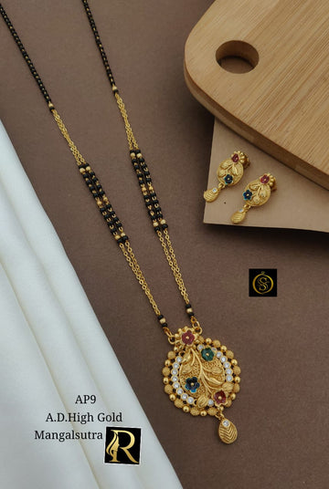 Designer Superhit Brass High Gold Diamond and Stone Mangalsutra Set