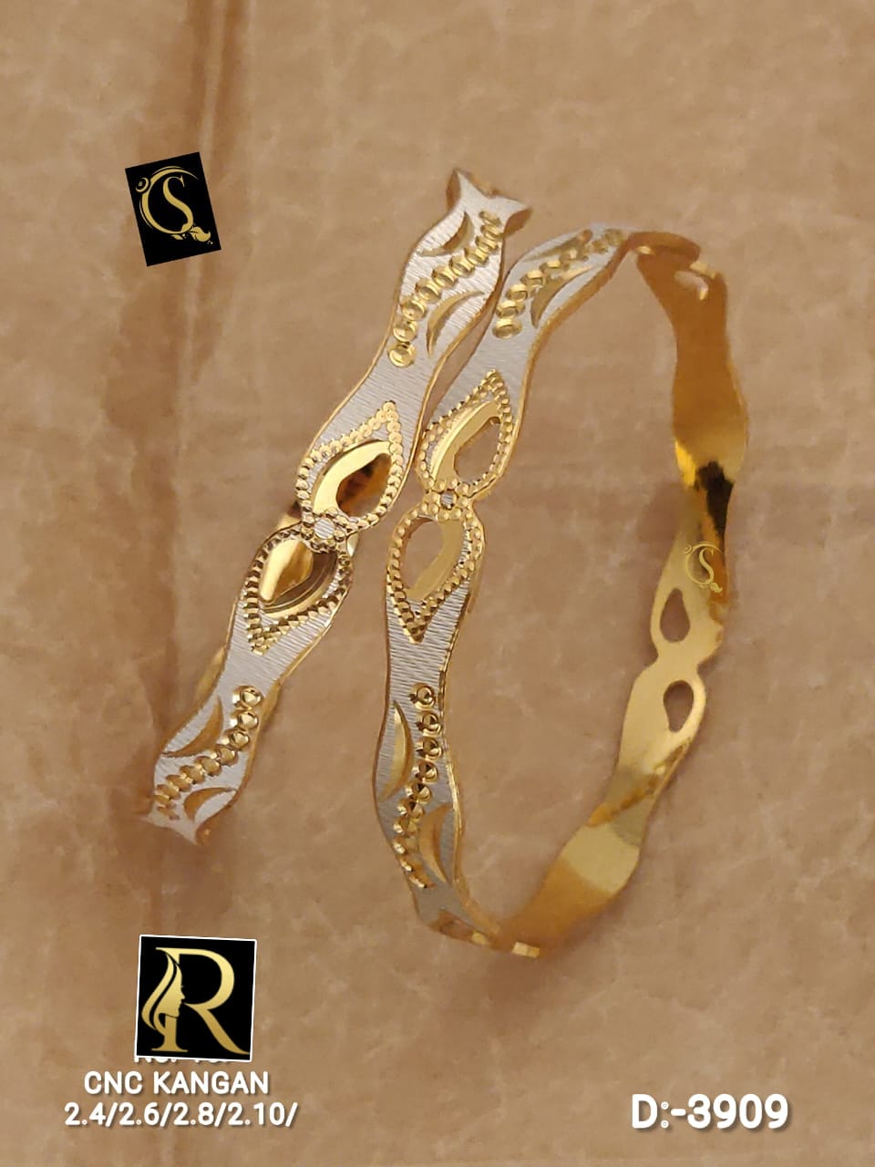 Beautiful Designer Golden Daily Wear CNC Diamond Bangles jewellery