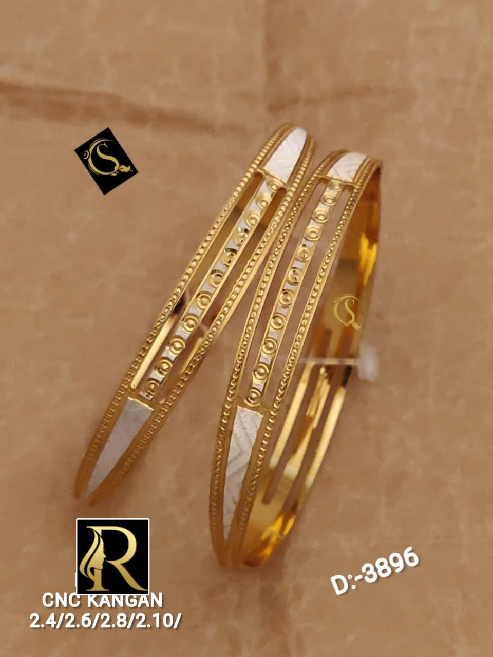 Beautiful Designer Golden Daily Wear CNC Diamond Bangles jewellery