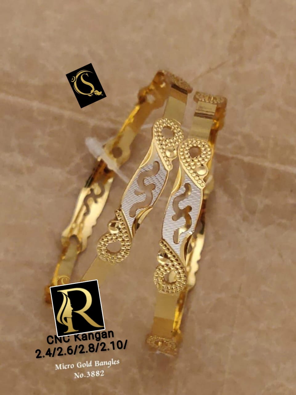 Beautiful Designer Golden Daily Wear CNC Diamond Bangles jewellery