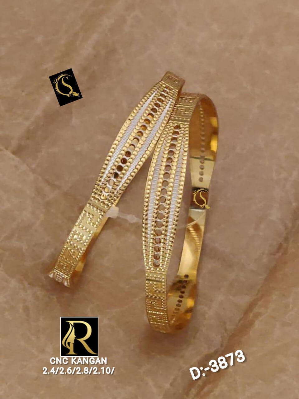 Beautiful Designer Golden Daily Wear CNC Diamond Bangles jewellery