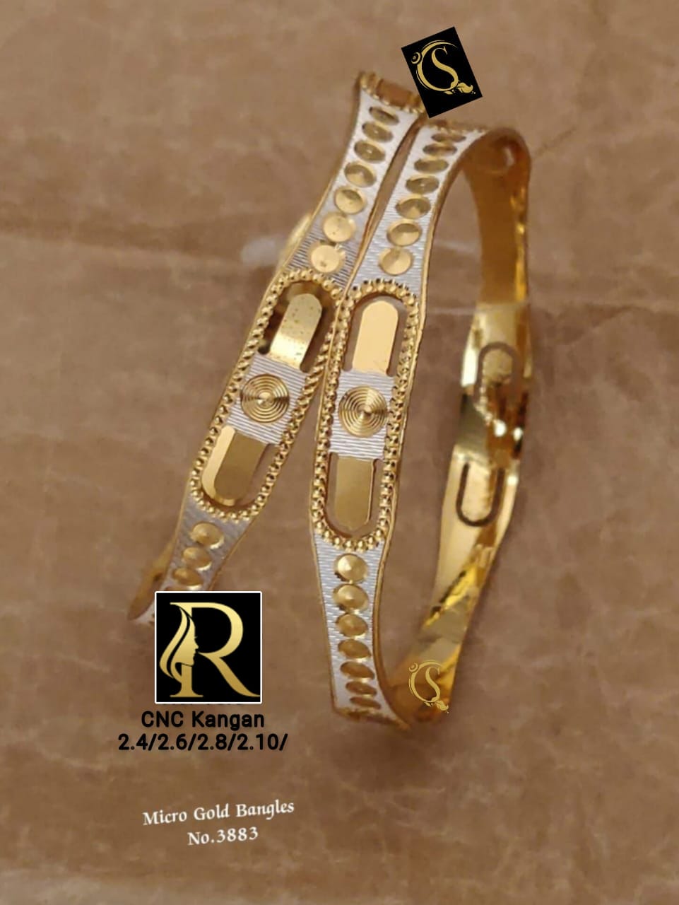 Beautiful Designer Golden Daily Wear CNC Diamond Bangles jewellery