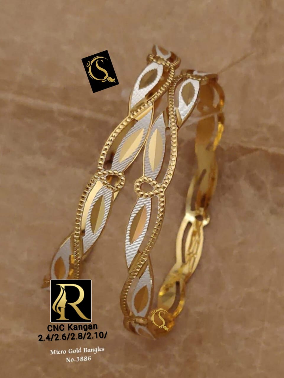 Beautiful Designer Golden Daily Wear CNC Diamond Bangles jewellery