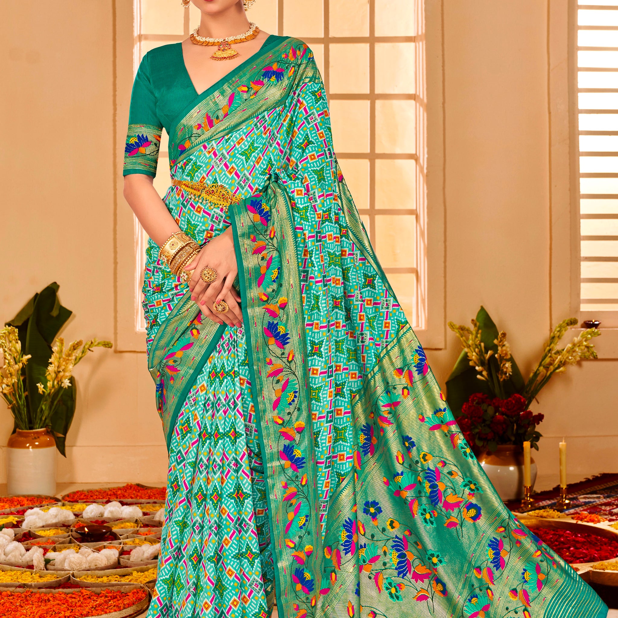 Beautiful Fancy Velvet Silk With Paithani Design Saree