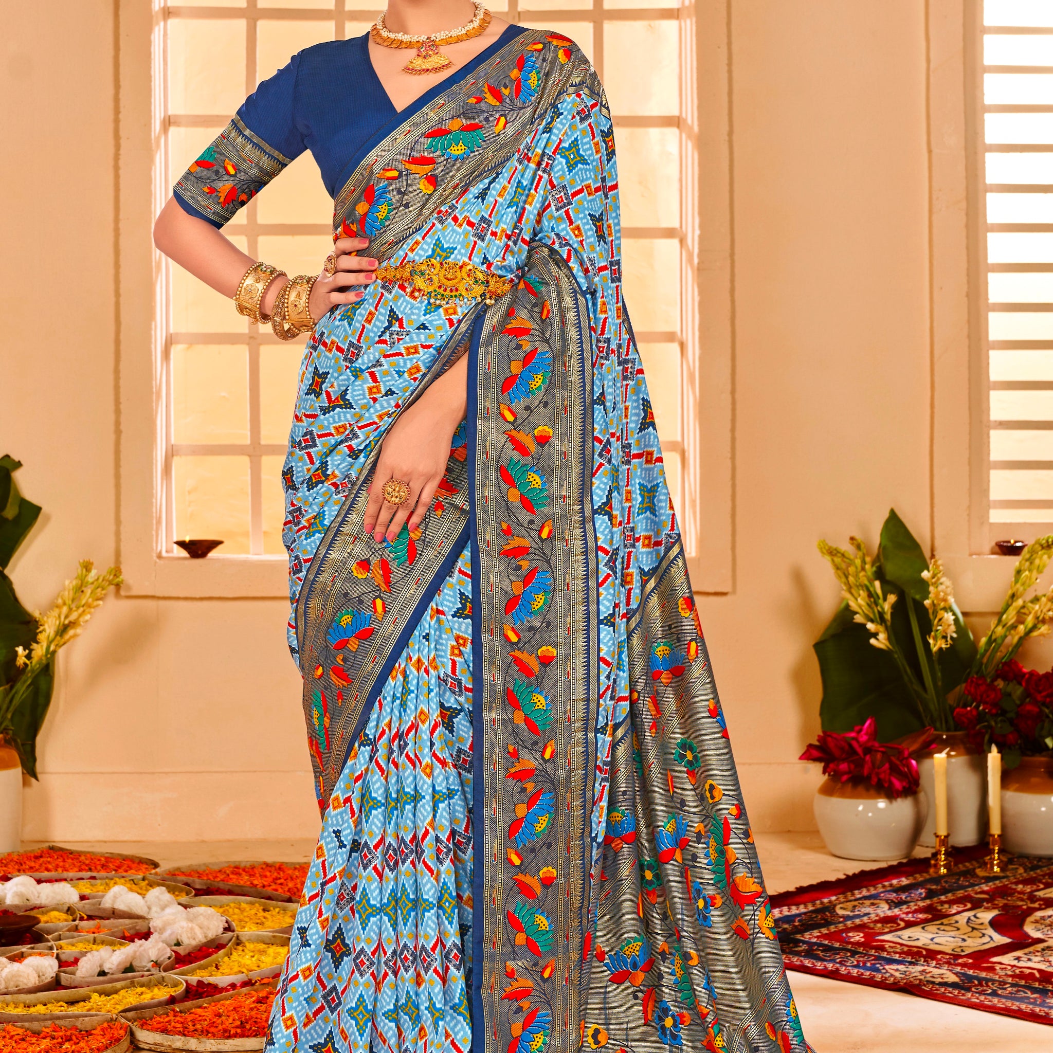 Beautiful Fancy Velvet Silk With Paithani Design Saree