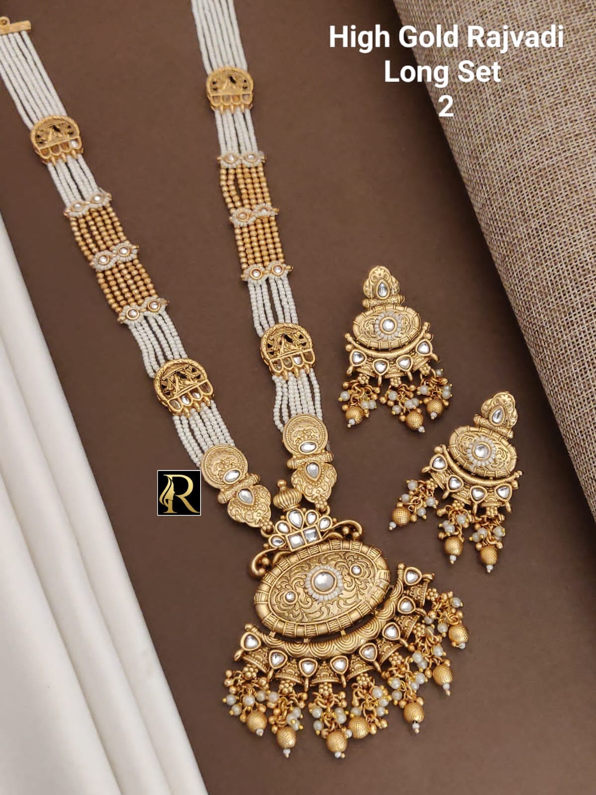 Designer Superhit Brass High Gold RF American Diamonds Silver /Golden Necklace with Earrings