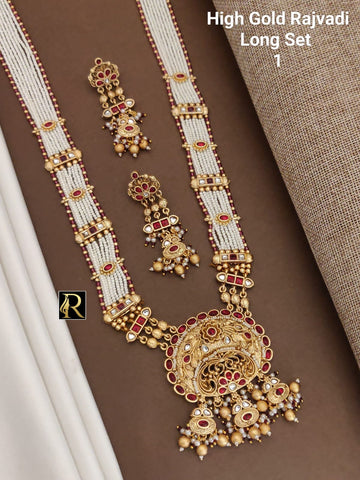 Designer Superhit Brass High Gold RF American Diamonds Silver /Golden Necklace with Earrings