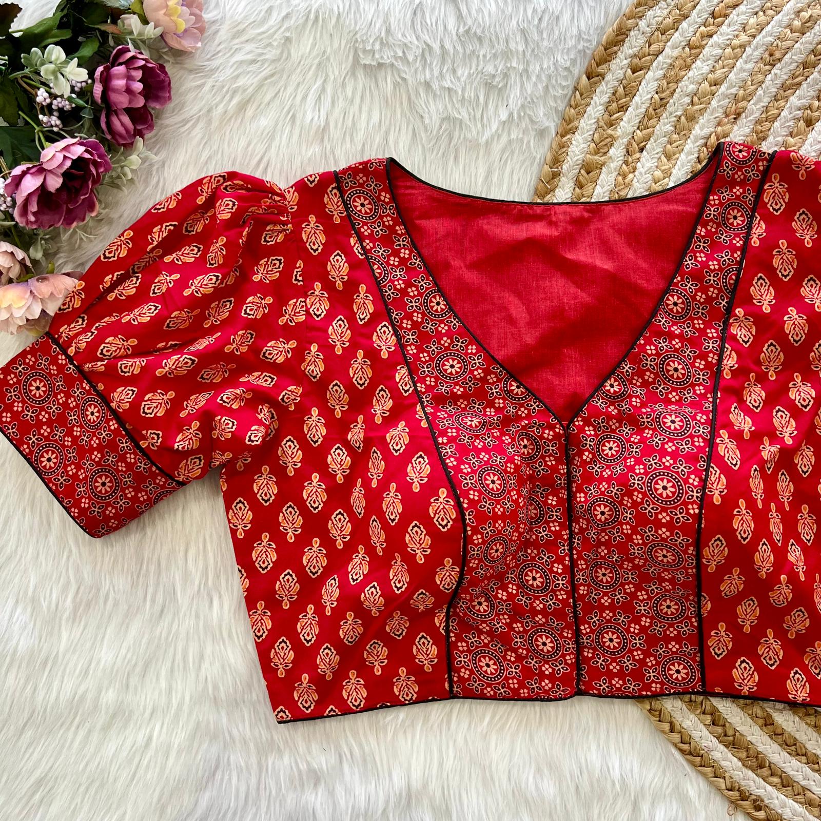 Beautiful Designer Readymade Pure Original Ajrakh Print Cotton Blouse