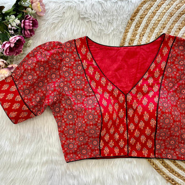 Beautiful Designer Readymade Pure Original Ajrakh Print Cotton Blouse