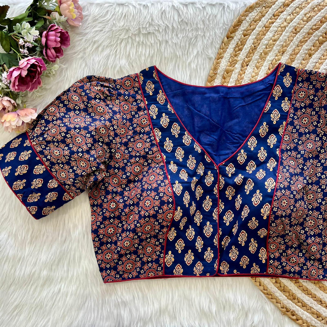 Beautiful Designer Readymade Pure Original Ajrakh Print Cotton Blouse