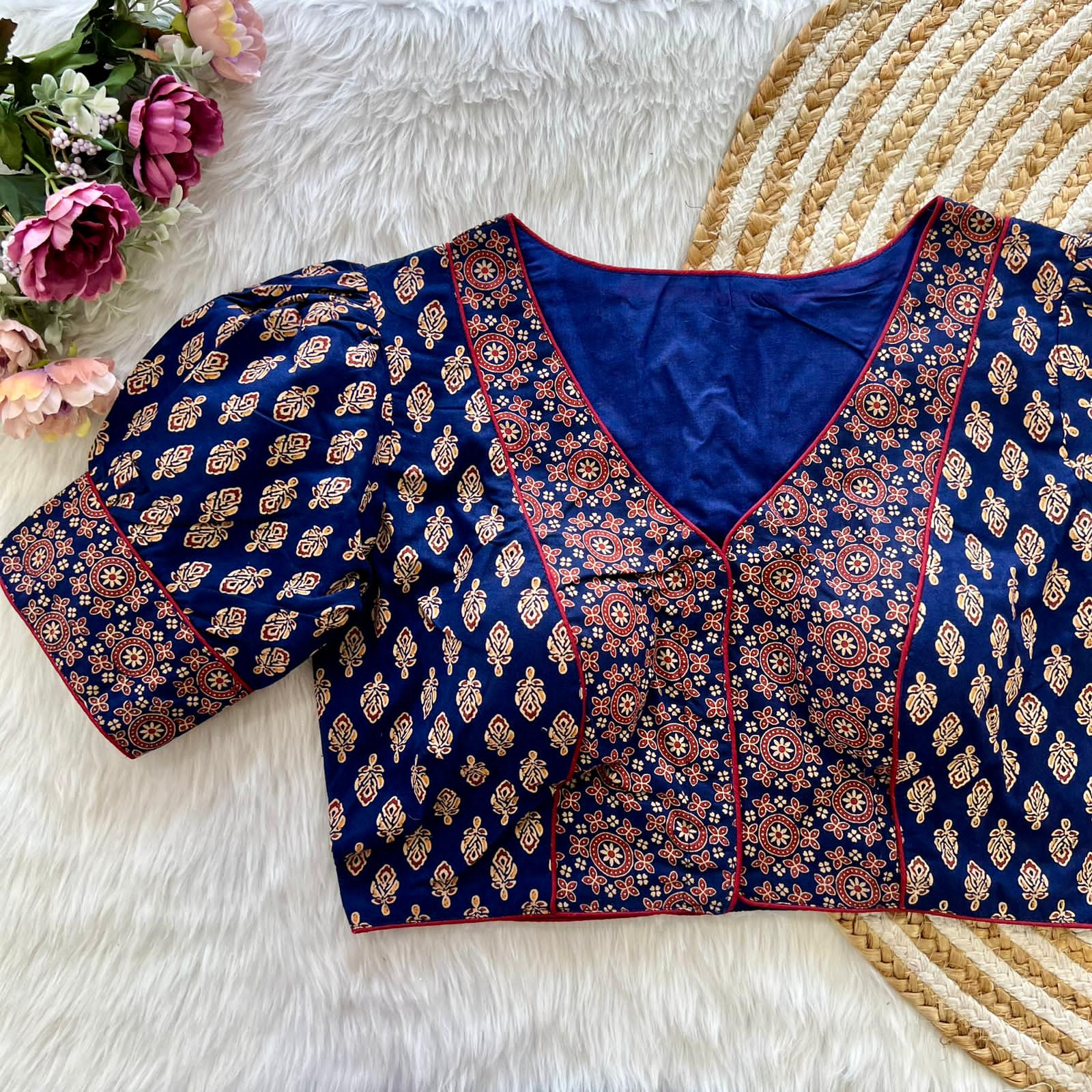 Beautiful Designer Readymade Pure Original Ajrakh Print Cotton Blouse