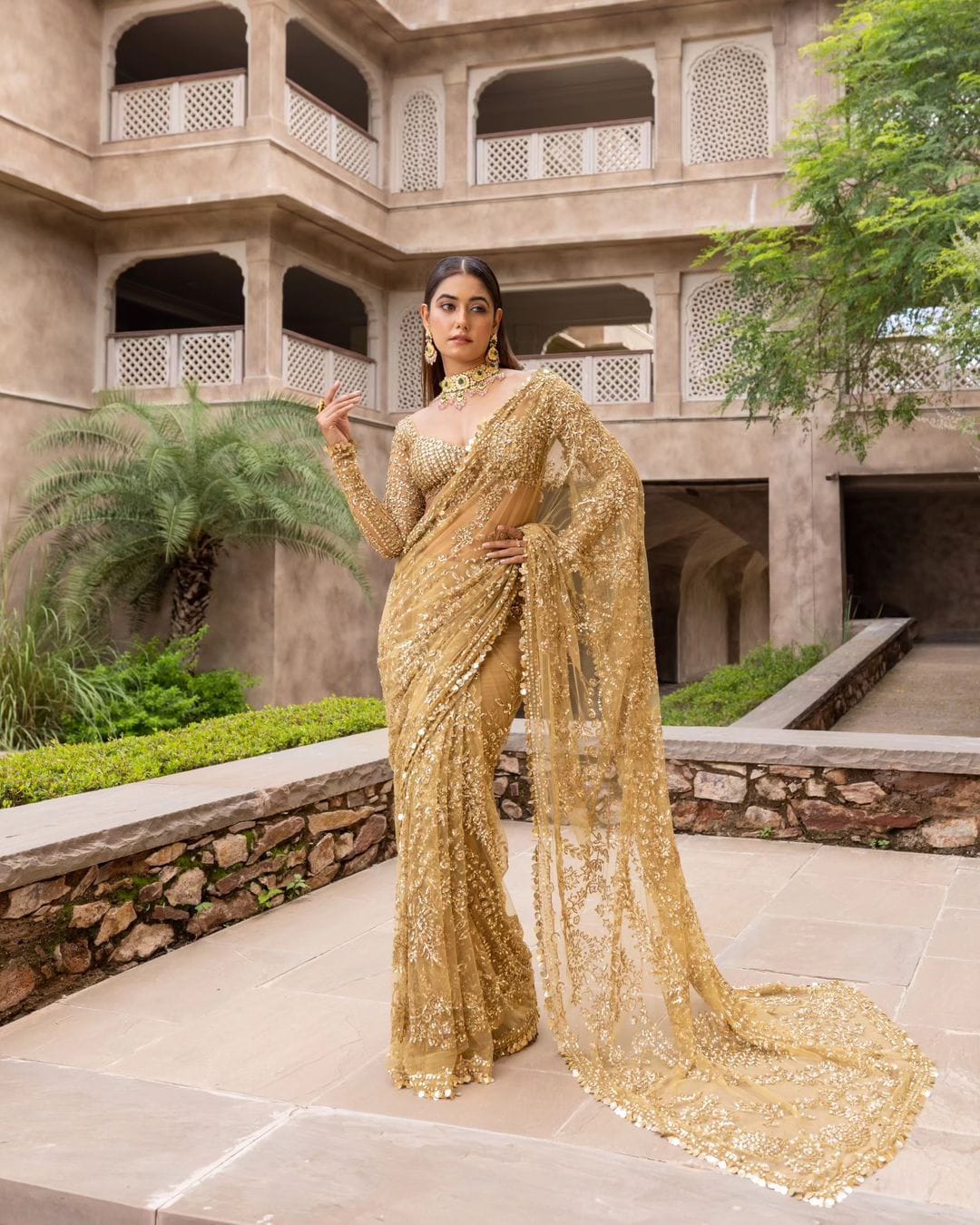 Beautiful Designer Bollywood Soft Mono Butterfly Net  Sequence Saree