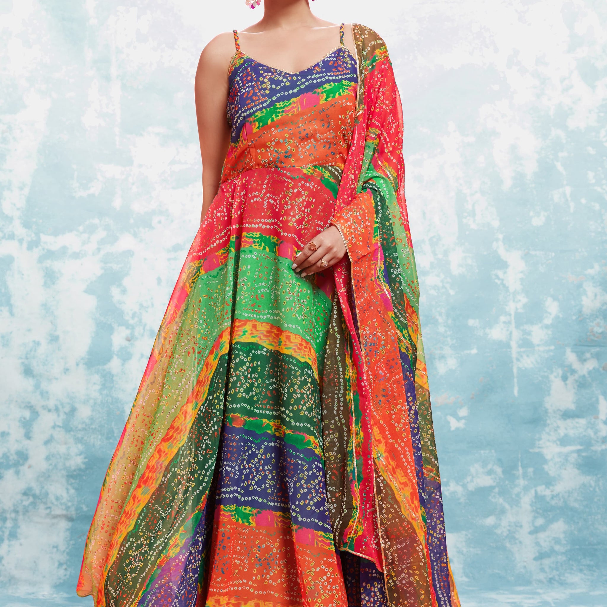 Beautiful Designer Heavy Georgette Bandhani Printed Gwon