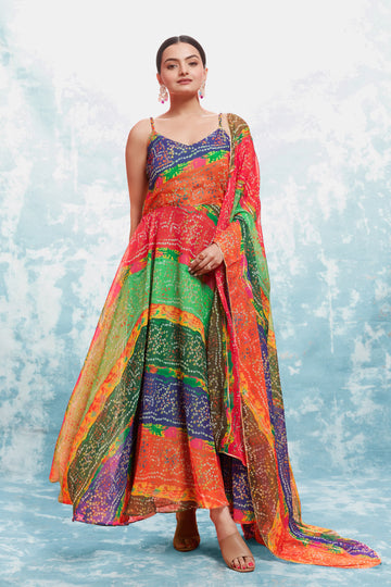 Beautiful Designer Heavy Georgette Bandhani Printed Gwon