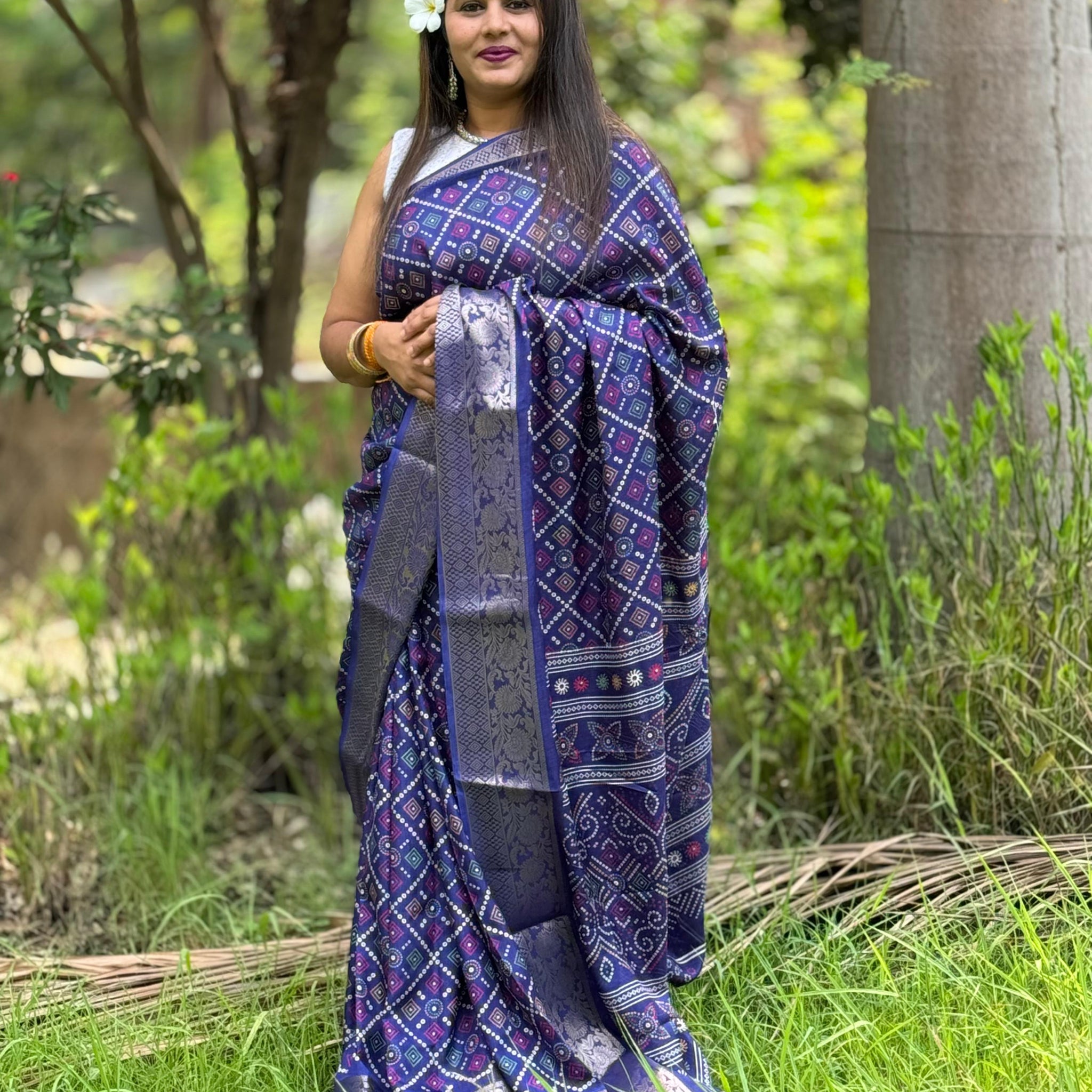 Beautiful Designer Bandhej Print Special Pure Dola Silk Saree