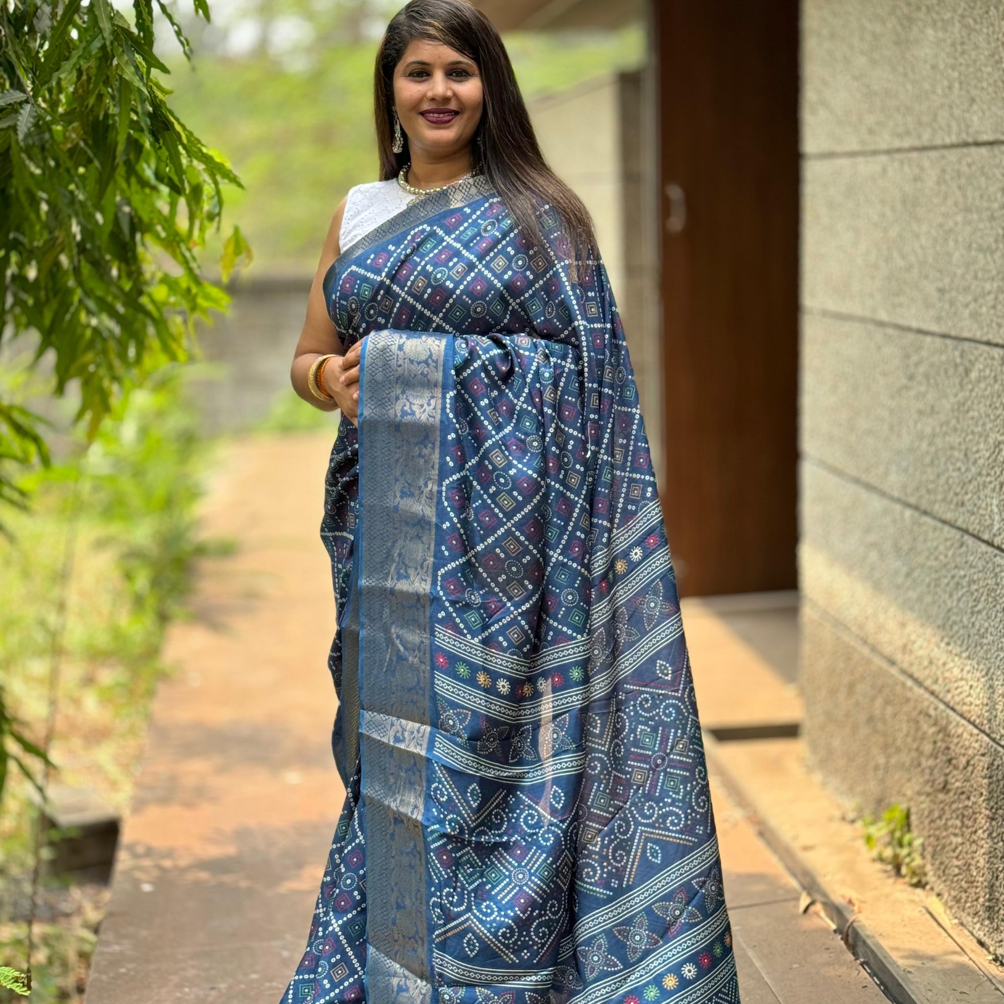 Beautiful Designer Bandhej Print Special Pure Dola Silk Saree