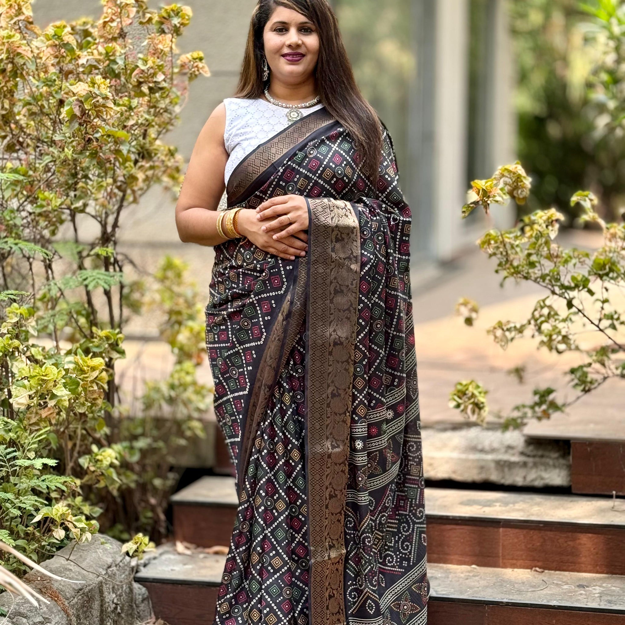 Beautiful Designer Bandhej Print Special Pure Dola Silk Saree