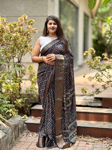 Beautiful Designer Bandhej Print Special Pure Dola Silk Saree