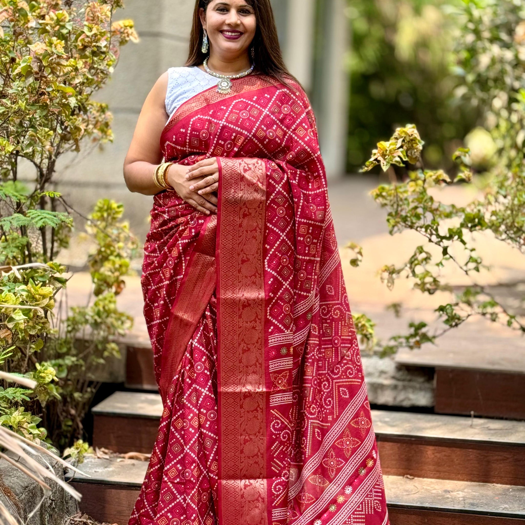 Beautiful Designer Bandhej Print Special Pure Dola Silk Saree