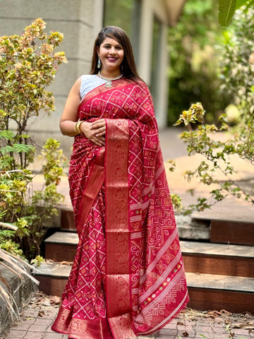 Beautiful Designer Bandhej Print Special Pure Dola Silk Saree