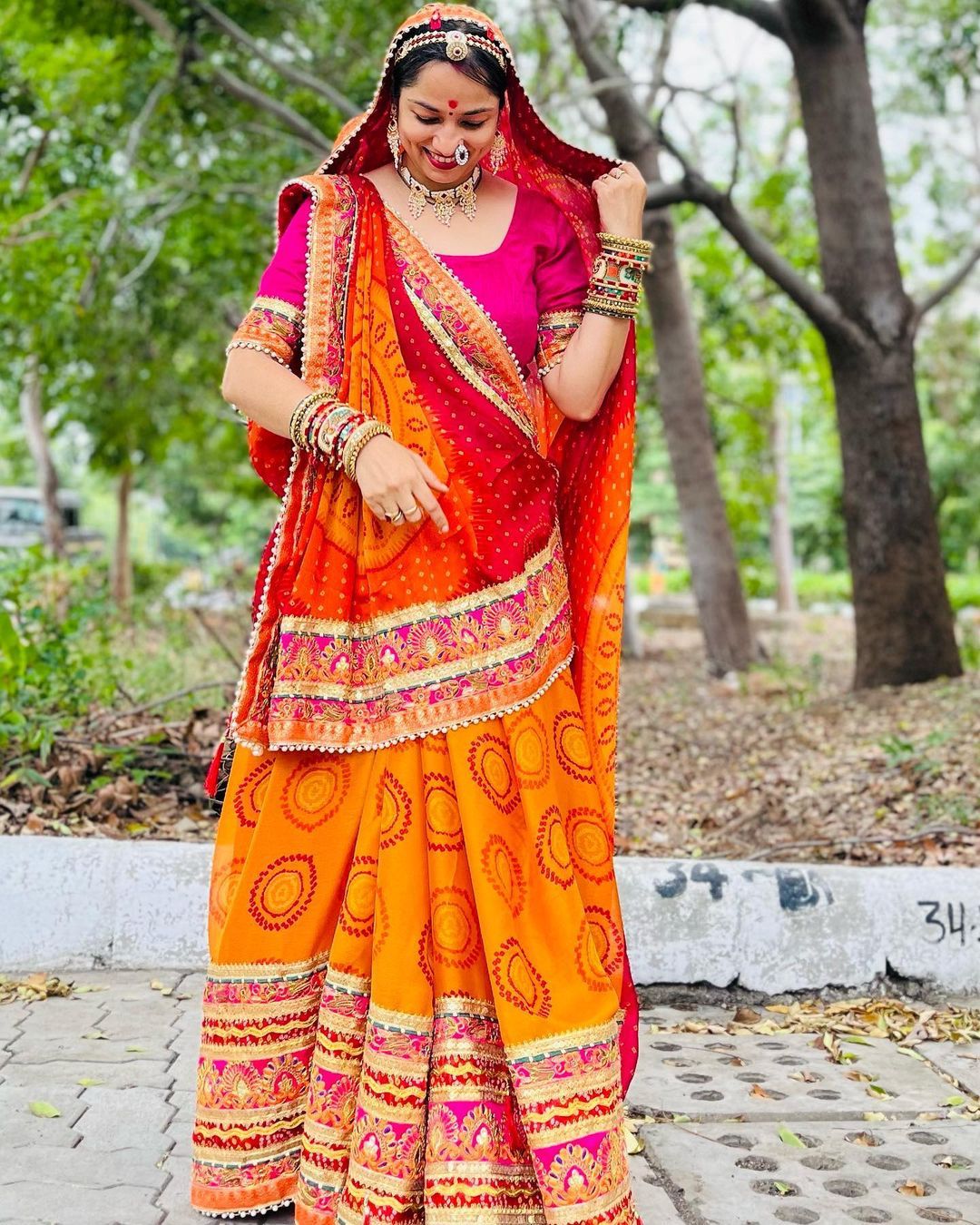 Gota Patti and mirror Work red color Indian Saree Traditional Silk Bandhej Saree Rajasthani Bandhani buy Saree Handmade Indian rajasthani