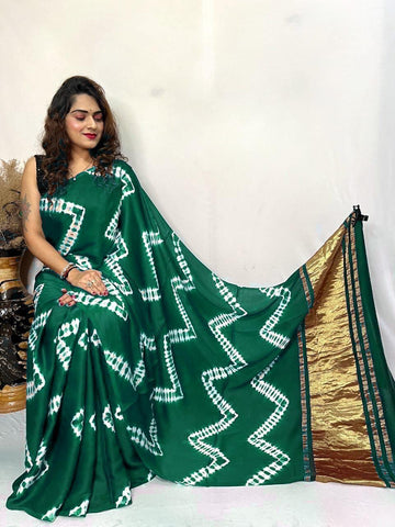 Pure Cotton Lagdi Patta Lehariya Print Saree