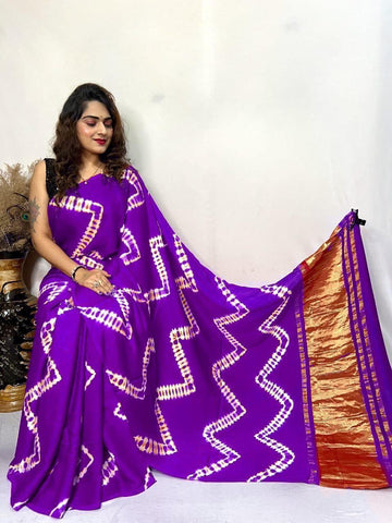 Pure Cotton Lagdi Patta Lehariya Print Saree