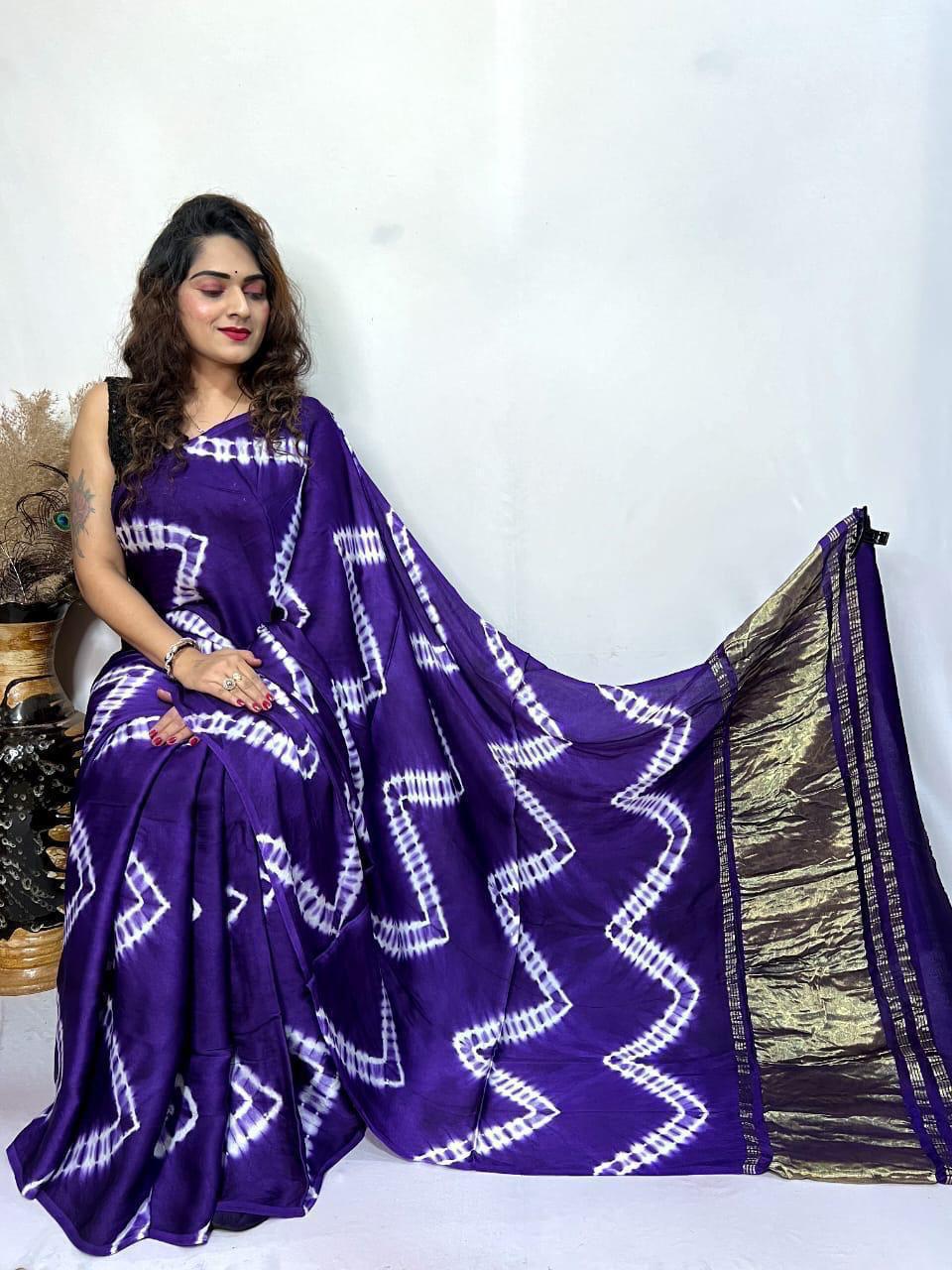 Pure Cotton Lagdi Patta Lehariya Print Saree