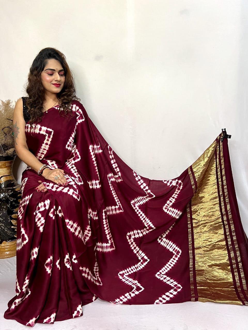 Pure Cotton Lagdi Patta Lehariya Print Saree