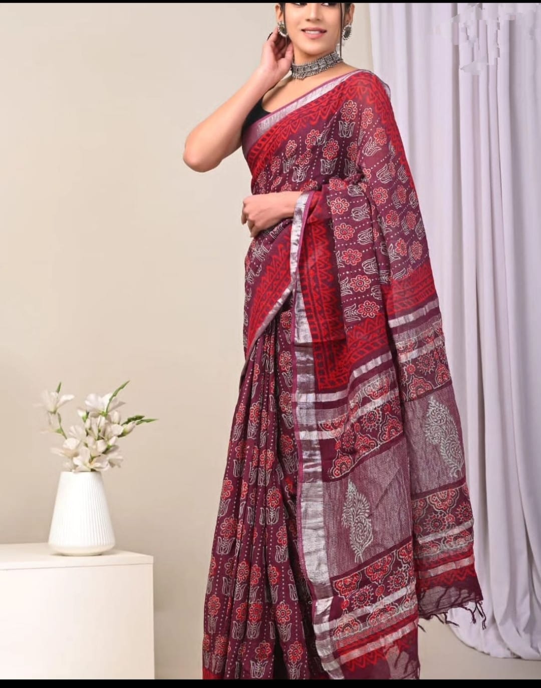 Party Wear Linen Saree