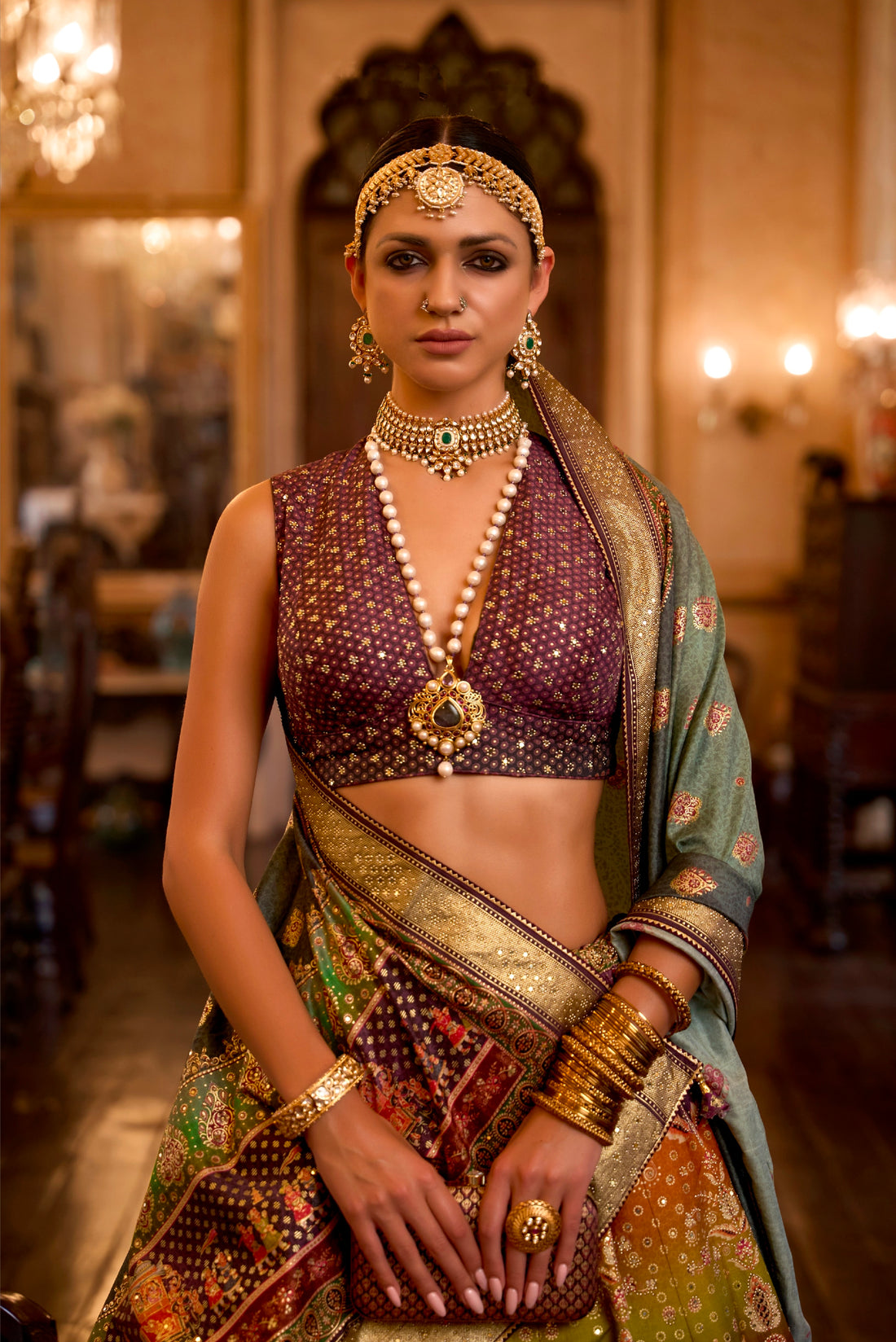 Stunning Rajwadi Silk Lehenga Choli with Aari Mirror Work