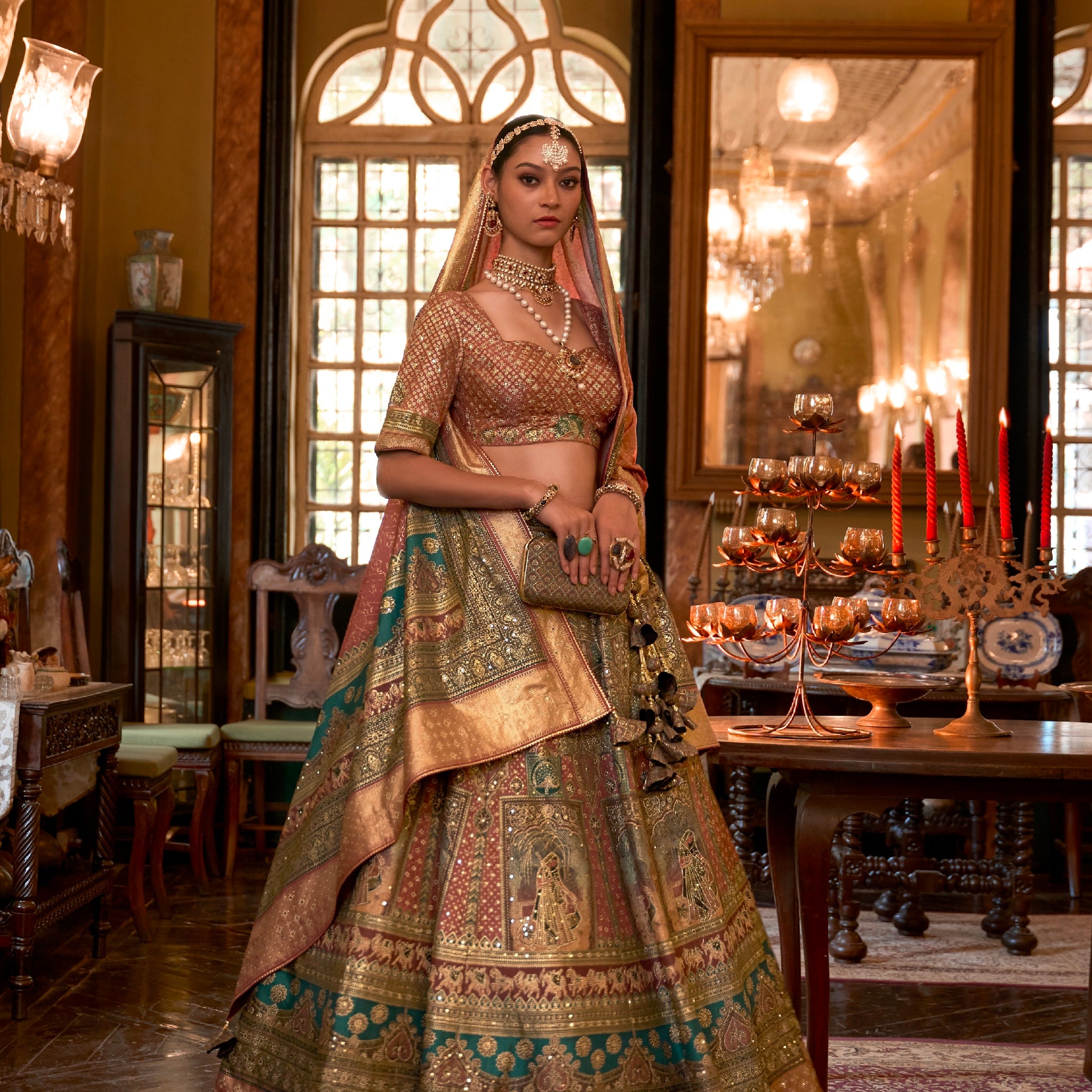 Elegant Rajwadi Silk Bridal Lehenga Choli with Sparkle Work