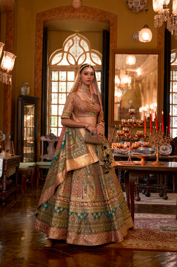 Elegant Rajwadi Silk Bridal Lehenga Choli with Sparkle Work