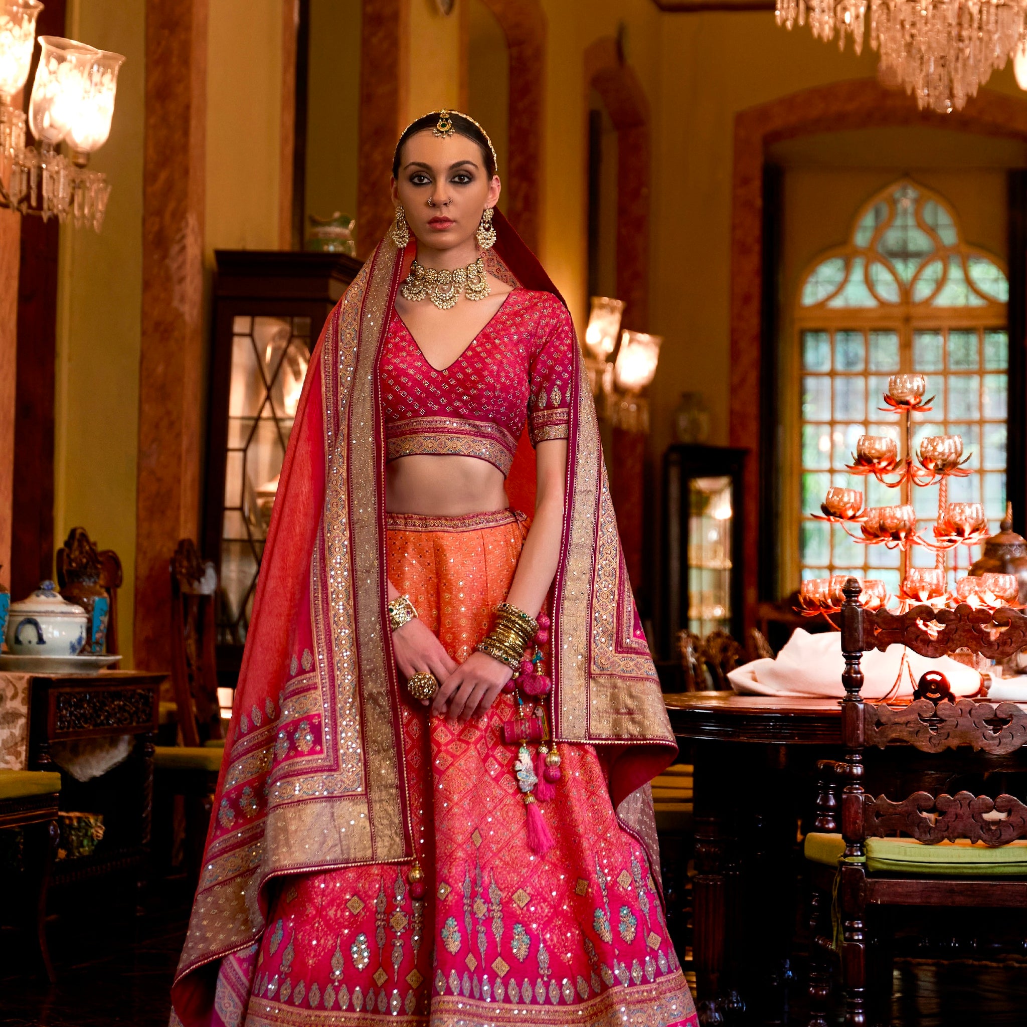 Stunning Mirror Work Lehenga Choli in Rajwadi Silk