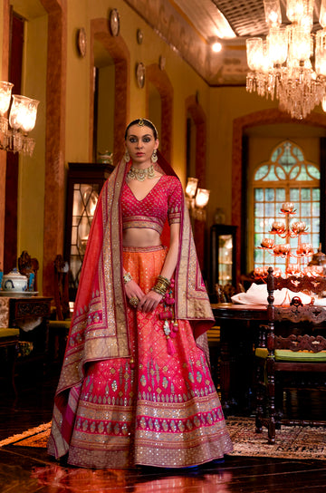 Stunning Mirror Work Lehenga Choli in Rajwadi Silk